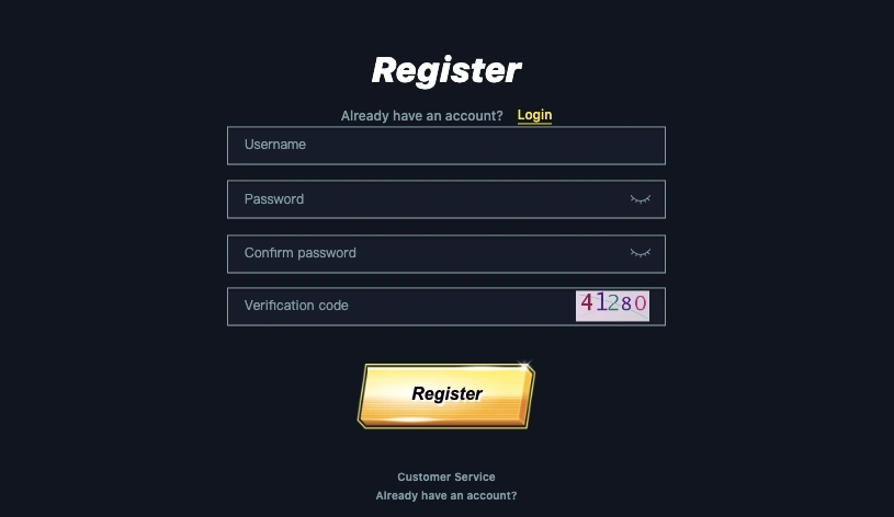 GD DYNASTY register screen with player account creation and verification options